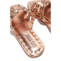 Rose Gold Chic Stylish Studded Flat Summer Sandals