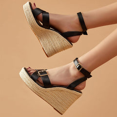 White Chic Ankle Strap Open Toe Wedge Sandals