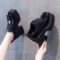 Coarse Heel Small Leather Shoes Women's British Style New Thick Sole Muffin Shoes Wedge Heel High Heel Single Shoes Women