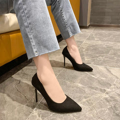 Hot Women High Heels New Sexy Slim Black Suede High Heels Banquet Womens Shoes Fashion Pointed High Heels Large Sizes Shoes