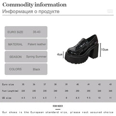Chunky Platform Loafers Heel Patent Leather Slip On Casual Shoes Women Lady Office Shoes Japanese Lolita Black Heels