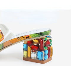 Colorful Summer New Sandals Women's Summer Fashion Chunky Heel Rhino Horn Mid-heel Flip-flops Korean Version Sandals shoes