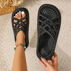 New Women's Summer Fashion Sandals 2024 New Solid Color Thick Sole Trendy Simple Versatile and Comfortable Outdoor Beach Shoes