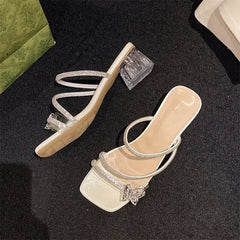 New Woman Sneaker Slippers Women Slides Mules Casual Square Mid Heels Women Shoes Crystal Bling Slippers Plus Size Zapatos Mujer