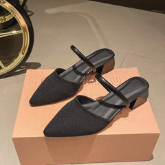 2024 New Hot Summer Style Comfortable Women's Shoes Casual Pointed Toe Thick Heel Solid color Outdoor Ladies Flip-flops Sandals