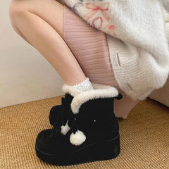 Winter Lolita Style Warm Plush Women Snow Boots Fashion Platform Thick Heel Short Booties Casual Comfort Cotton Shoes