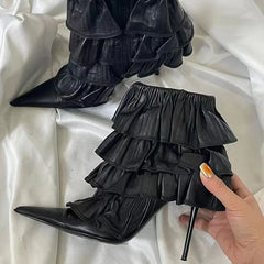 Luxury Designer Women Ankle Boots Fashion Pointed Toe Shoes Autumn Winter Thin High Heel Women's Morder Short Booties