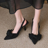 Bowtie Slingbacks High Heels Pumps Women Summer Elegant Pointed Toe Party Shoes Woman Solid Thin Heeled Mules Sandals Mujer