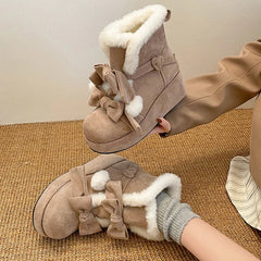Winter Lolita Style Warm Plush Women Snow Boots Fashion Platform Thick Heel Short Booties Casual Comfort Cotton Shoes