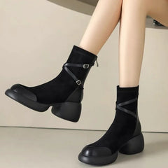 Autumn New Sweet Style Fashionable Thick Bottom Comfortable Small Man Thick Heel Not Tired Feet Thin Short Boots