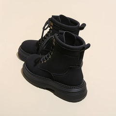 Vintage Leopard Print Women Motorcycle Boots Fashion Lace Up Square Heel Shoes Laides Concise Short Booties