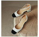 Autumn Spring Spuare Toe Single Pumps Women Spring Summer pumps Bow-Knot High Heel Splicing Woman Shoes Chunky Heel Sandals