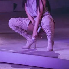 Women Sexy Side Zipper Thigh High Boots Female Belt Trousers Boots Ladies Flock Pointed Toe Suqare High Heels Boots