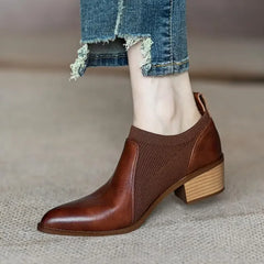 Autumn New Soft Work Shoes,Women Mid Heels,Stretch,Pointed Toe,Slip On,Brown,Khaki,British Style,35-40,Dropship