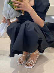 Cross Toe Hollow Out Shoes Office Lady Retro Thin Heels Sandals Casual Summer Beach Fashion Vintage Black Shoes Woman Korea