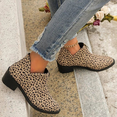 Hot 2024 Winter New Fashion Women's Middle Heel Boots Pointed Ankle Boots Leopard Print Shoes Women Front zipper Leather Casual