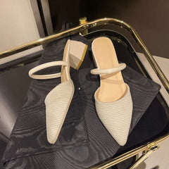 2024 New Hot Summer Style Comfortable Women's Shoes Casual Pointed Toe Thick Heel Solid color Outdoor Ladies Flip-flops Sandals