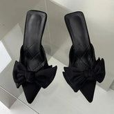 Autumn Big Butterfly-knot Women Slippers Sandals Shallow Pointed Toe Mules Stripper High Heel Pumps Ladies Shoes