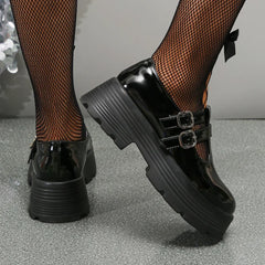 Chunky Platform Mary Jane Shoes Women Patent Leather Double Buckle Strap Pumps Woman Black White Thick High Heels Lolita Shoes