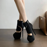 Sexy 16cm Super High Heel Ankle Boots for Women PVC Suede Patchwork Short Boots Nightclub Stripper Pole Dance Boots Big Size 45