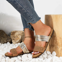 Women's Slippers Summer Plus Size Slide Shoes for Women Retro New Open Toe Flat Ladies Casual Beach Shoes Outdoor Female Sandals