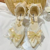 Dewy Morning Glow on Lemon Blossoms Heels Mary Janes Shoes Kawaii Academia Y2K Cottagecore Coquette Fairycore Dollette Princesscore