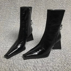 Autumn New Small Square Head Thick High Heel Short Boots Riding Boots High Heels Fashion Boots Shaped Triangle Heel