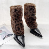 Pointed Toe Women Modern Ankle Boots Fashion Leopard Print Short Booties Designer High Heels Stripper Shoes Botas Mujer