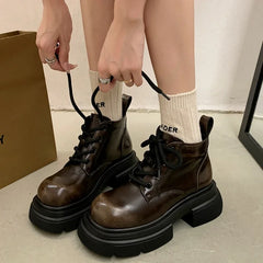 Women's Thick Bottom Ankle Boots Round Head Chunky Heel Punk Knight Boots Autumn New Retro British Short Women's Boots