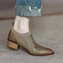 Autumn New Soft Work Shoes,Women Mid Heels,Stretch,Pointed Toe,Slip On,Brown,Khaki,British Style,35-40,Dropship