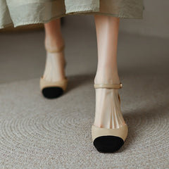 Autumn Spring Spuare Toe Single Pumps Women Spring Summer pumps Bow-Knot High Heel Splicing Woman Shoes Chunky Heel Sandals