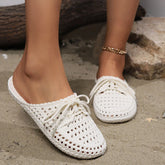 New Hot Women's Sandals Summer Hollow Toecap Female Flat Slippers Outdoor Casual Beach Solid Color Breathable Ladies Hole Shoes