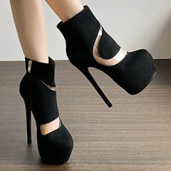 Sexy 16cm Super High Heel Ankle Boots for Women PVC Suede Patchwork Short Boots Nightclub Stripper Pole Dance Boots Big Size 45