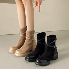 Autumn New Sweet Style Fashionable Thick Bottom Comfortable Small Man Thick Heel Not Tired Feet Thin Short Boots