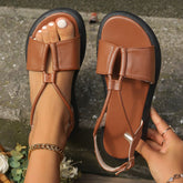 New Summer New Solid Color Versatile Soft Sole Temperament Comfortable Large Size Ladies Flat Sandals