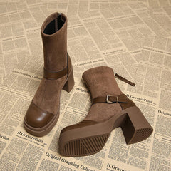 Platform Women Modern Ankle Boots Fashion Round Toe Short Booties Ladies Concise Square High Heels Shoes