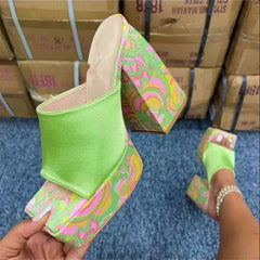 Chunky Platform High Heels Sandals Women Summer Thick Heeled Beach Slippers Woman Plus Size 43 Outdoor Slides Flip Flops