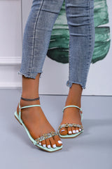 Hot Fashion Women Sandals Rhinestones Casual Shoes for Woman 2024 Ladies Flats Summer Party Square Heels Sandals Zapatos Mujer