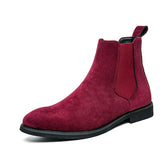 Chelsea Boots for Men Wine Red Black Faux Suede Business Low-heeled Handmade Fashion Free Shipping Men Boots