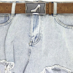 2024 New Gothic Retro High Heels BuckleY2k Belt Waistband Jeans Skirt Dress Women Brown Printed Grunge Belt Accessories