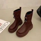 Vintage Platform Women Ankle Boots Fashion Slip On Short Booties Autumn Winter Comfort Thick Heels Ladies Shoes