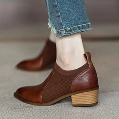 Autumn New Soft Work Shoes,Women Mid Heels,Stretch,Pointed Toe,Slip On,Brown,Khaki,British Style,35-40,Dropship