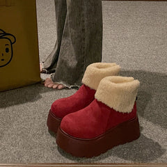 Winter Plush Women Snow Boots Fashion Warm Short Booties Autumn Winter Women's Platform Heel Shoes