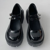 Chunky Platform Mary Jane Shoes Women Heart Buckle Strap Thick Heels Pumps Woman Black Patent Leather Lolita Shoes Laides