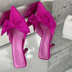 Autumn Big Butterfly-knot Women Slippers Sandals Shallow Pointed Toe Mules Stripper High Heel Pumps Ladies Shoes