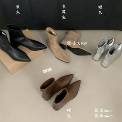 Ankle Boots Women Chunky Heels Pointed Toe Winter Shoes Women Flat Short Boot Brand Zipper Chelsea Booties Zapatillas Mujer