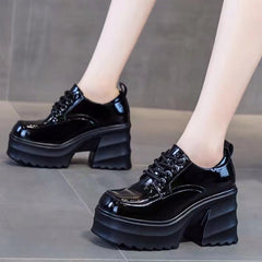 Coarse Heel Small Leather Shoes Women's British Style New Thick Sole Muffin Shoes Wedge Heel High Heel Single Shoes Women