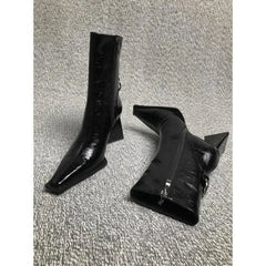 Autumn New Small Square Head Thick High Heel Short Boots Riding Boots High Heels Fashion Boots Shaped Triangle Heel