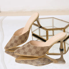 New Flower Print High Heels Sandals for Women Brand Design Thin Heeled Pumps Woman Plus Size 42 Slip On Pointed Toe Party Shoes