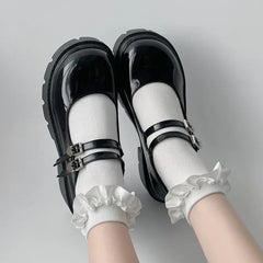 Chunky Platform Mary Jane Shoes Women Heart Buckle Strap Thick Heels Pumps Woman Black Patent Leather Lolita Shoes Laides